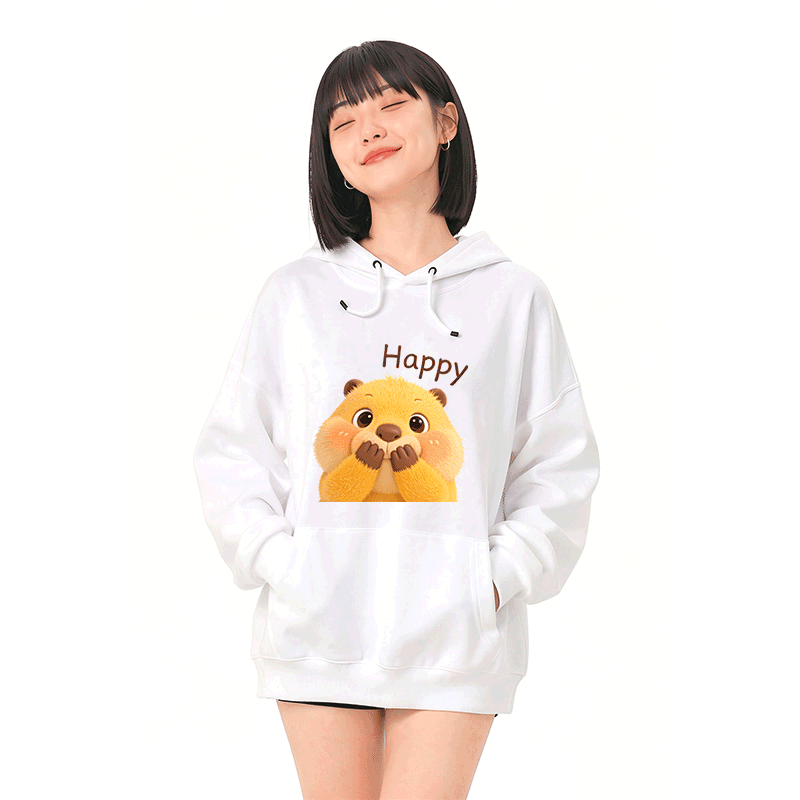 Modakawa Hoodie mit HAPPY Capybara-Modifikator und lockerer Passform aus Baumwollmischgewebe - image 2