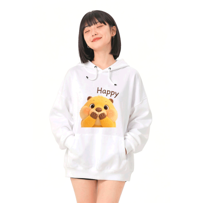 Modakawa Hoodie mit HAPPY Capybara-Modifikator und lockerer Passform aus Baumwollmischgewebe - image 2