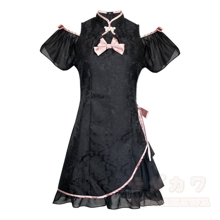 Schwarzes Gothic-Schleifen-Lolita-Qipao-Minikleid - Schwarz - XL - image 9