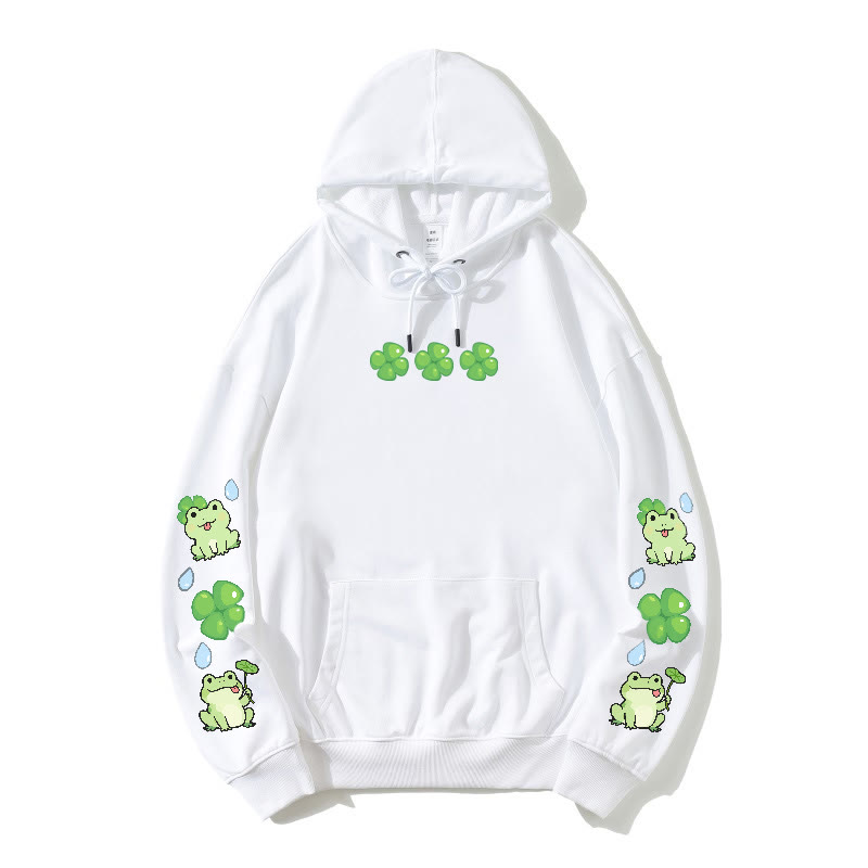 Lockerer Hoodie mit schrulligem Frosch-Motiv - White - 5XL - image 4