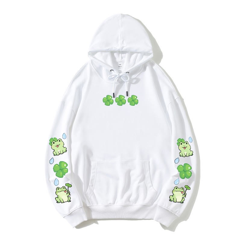 Lockerer Hoodie mit schrulligem Frosch-Motiv - White - 5XL - image 4