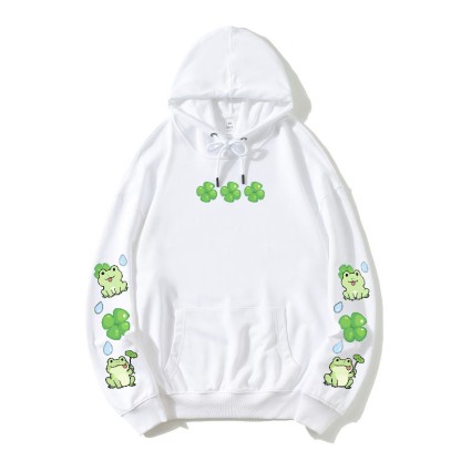Lockerer Hoodie mit schrulligem Frosch-Motiv - White - 5XL - image 4