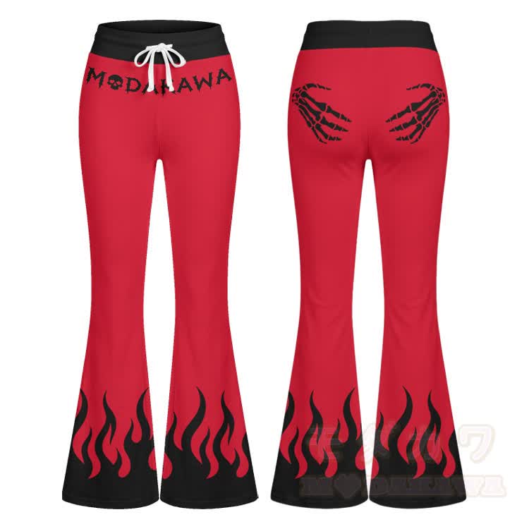 Totenkopf-Hand-Grafik Crop-Tanktop Sport Top Schlaghose Modakawa passendes Outfit - Rote Hose - 2XL - image 8