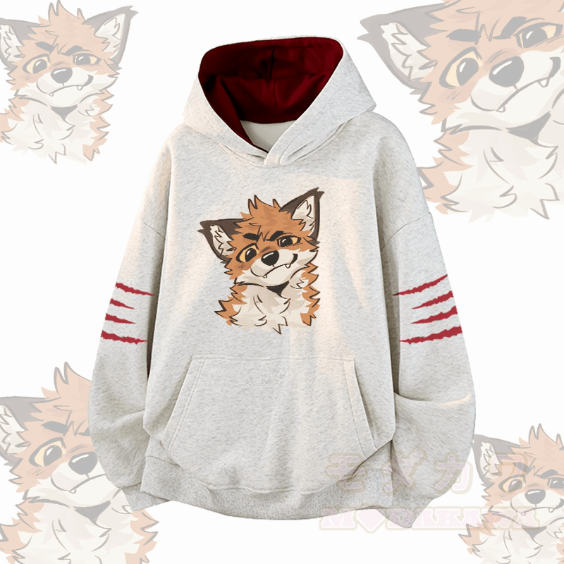 MODAKAWA X atka Pullover mit lustigem Fuchs-Motiv und Kontrastfutter - Grau - 3XL - image 3