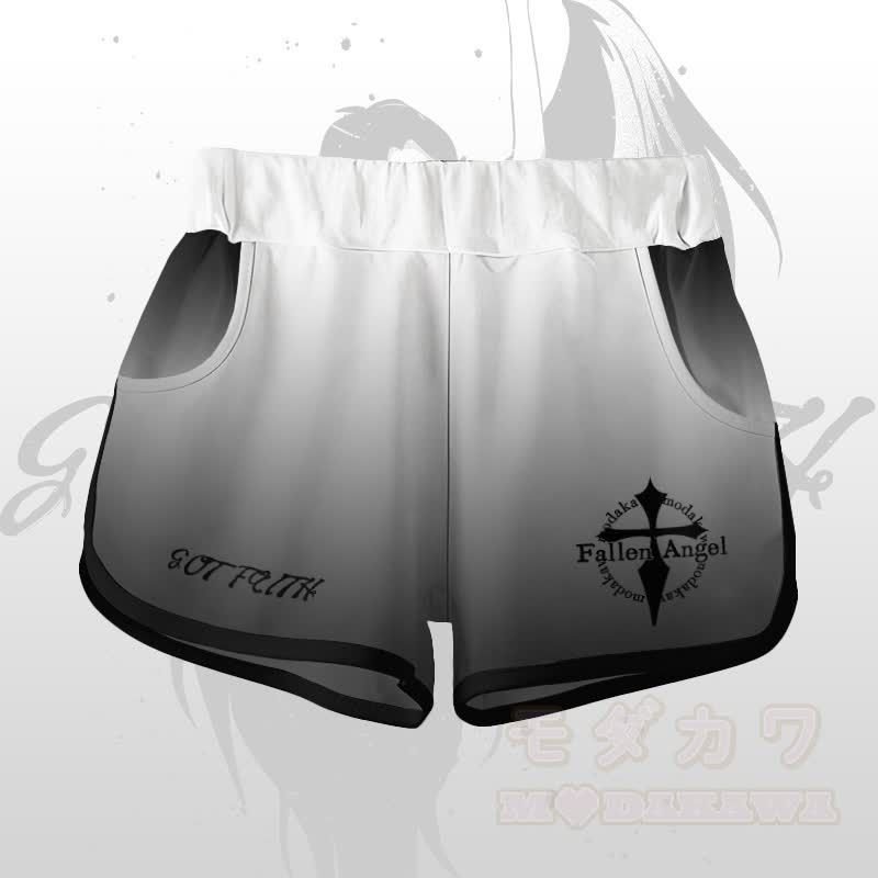 EVIL FAITH Angel Graphic Gradient T-Shirt Shorts Modakawa Matching Outfit - Weiße Shorts - 5XL - image 8