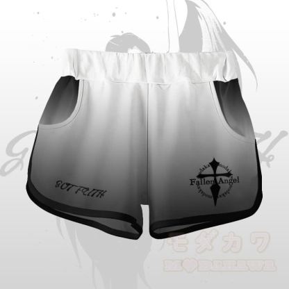 EVIL FAITH Angel Graphic Gradient T-Shirt Shorts Modakawa Matching Outfit - Weiße Shorts - 5XL - image 8