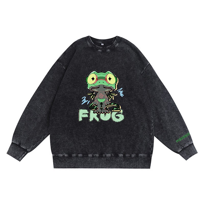 Lustiges Frosch-Grafik-Dunkelästhetisches Unisex-Vintage-Washed-Sweatshirt - Black - 3XL - image 5
