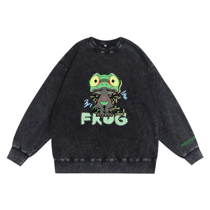 Lustiges Frosch-Grafik-Dunkelästhetisches Unisex-Vintage-Washed-Sweatshirt - Black - 3XL - image 5