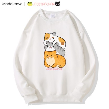 MODAKAWA X jessthechen Stacked Kitty Graphic Sweatshirt - White - 5XL - image 4