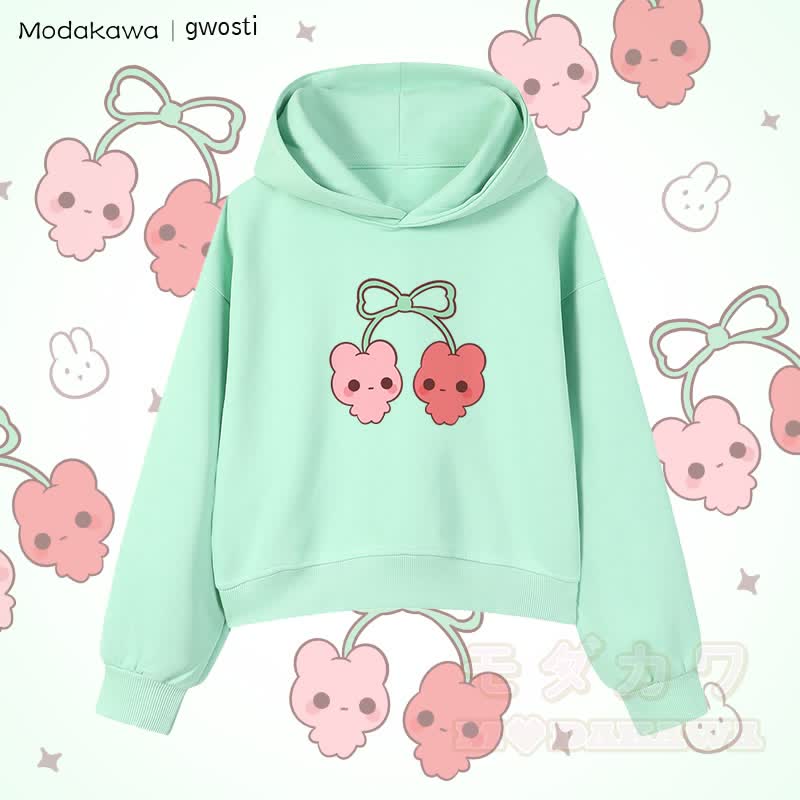 MODAKAWA X gwosti Kirschen Grafik Cropped Cotton Hoodie - Grün - 3XL - image 5