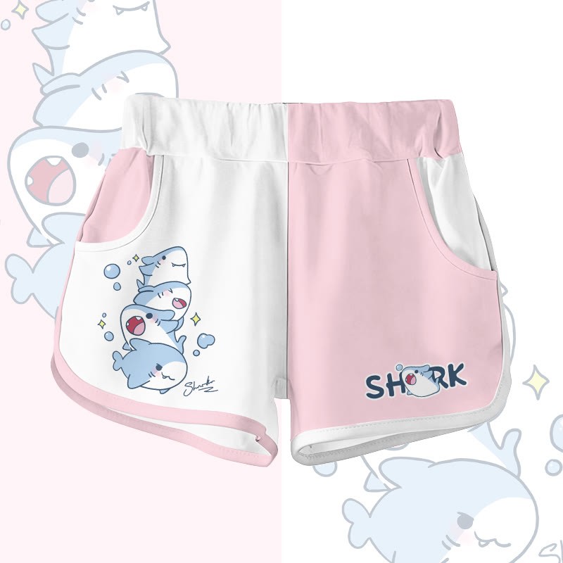 Modakawa Shorts mit verspielter Hai-Grafik - White & Pink - 5XL - image 3