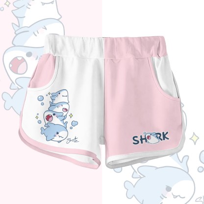Modakawa Shorts mit verspielter Hai-Grafik - White & Pink - 5XL - image 3