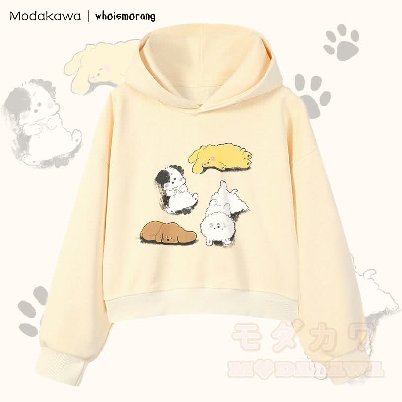 MODAKAWA X whoismorang Niedlicher Welpen-Grafik-Hoodie aus Baumwolle, kurz geschnitten - Aprikose - 3XL - image 4