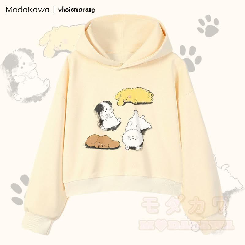 MODAKAWA X whoismorang Niedlicher Welpen-Grafik-Hoodie aus Baumwolle, kurz geschnitten - Aprikose - 3XL - image 4