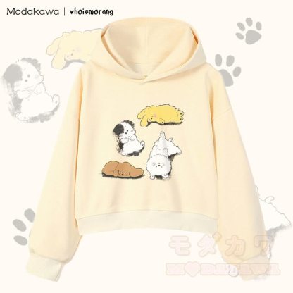 MODAKAWA X whoismorang Niedlicher Welpen-Grafik-Hoodie aus Baumwolle, kurz geschnitten - Aprikose - 3XL - image 4