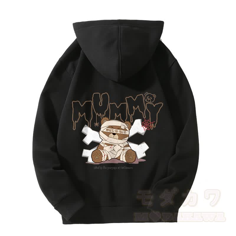 MODAKAWA Kapuzenpullover mit Mumienbär-Motiv, gefüttert mit Fleece und Reißverschluss - Schwarz - 5XL - image 6
