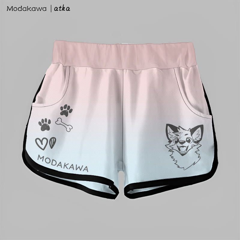 MODAKAWA X atka Gradient Cheerful Fox Graphic Shorts - Pink&Blue - 5XL - image 5