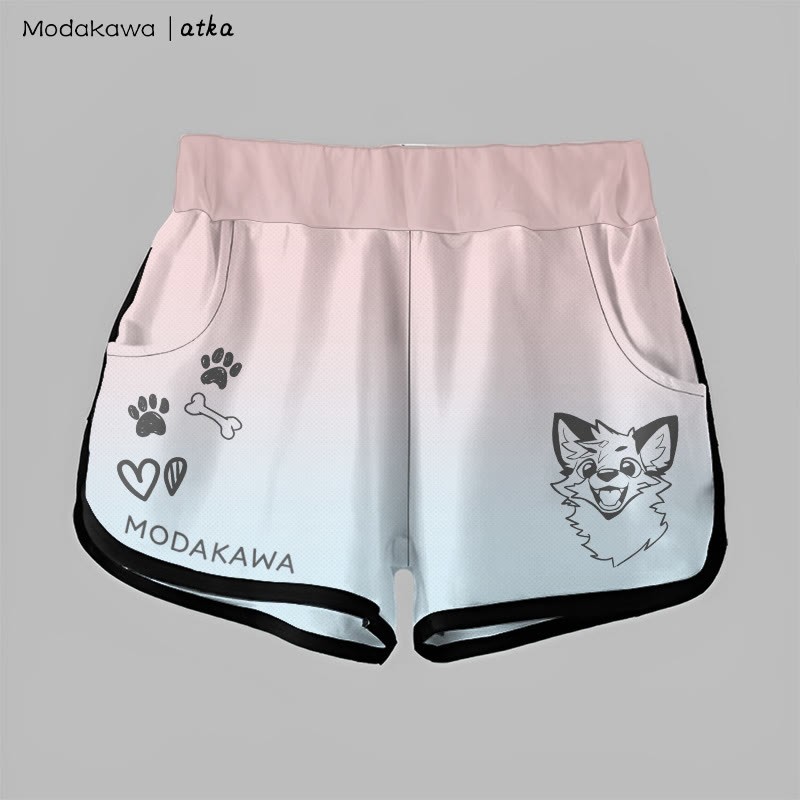 MODAKAWA X atka Gradient Cheerful Fox Graphic Shorts - Pink&Blue - 5XL - image 5