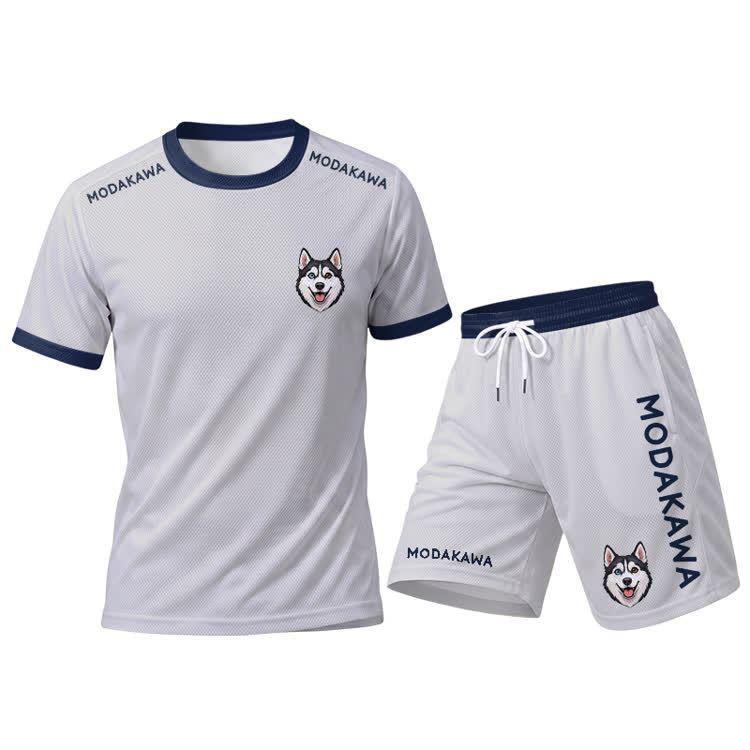Sport-T-Shirt mit Husky-Motiv, Shorts mit Kordelzug, Modakawa-Partnerlook - White Set - 5XL - image 15