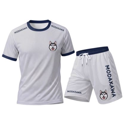 Sport-T-Shirt mit Husky-Motiv, Shorts mit Kordelzug, Modakawa-Partnerlook - White Set - 5XL - image 15