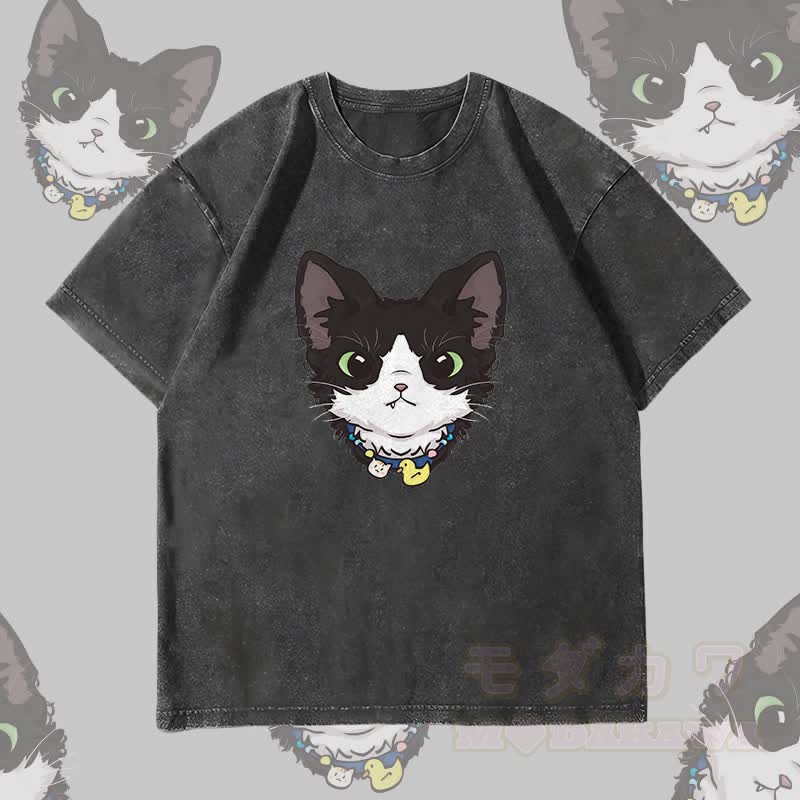 MODAKAWA Unisex-T-Shirt mit niedlichem Katzenmotiv im Vintage-Stil - Schwarz - 4XL - image 4