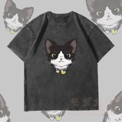 MODAKAWA Unisex-T-Shirt mit niedlichem Katzenmotiv im Vintage-Stil - Schwarz - 4XL - image 4