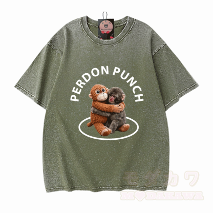 PERDON PUNCH Umarmungsaffen-Grafik Modakawa Unisex Vintage Washed T-Shirt - Grün - 5XL - image 6