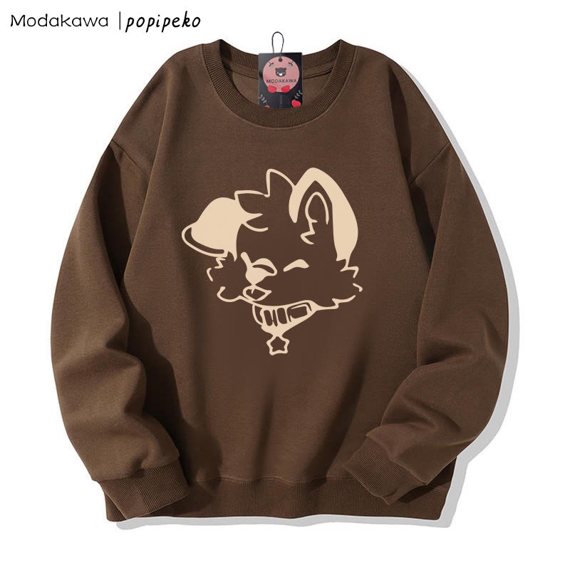 MODAKAWA X popipeko Sweatshirt mit Welpenprint und Rundhalsausschnitt - Brown A - 5XL - image 5