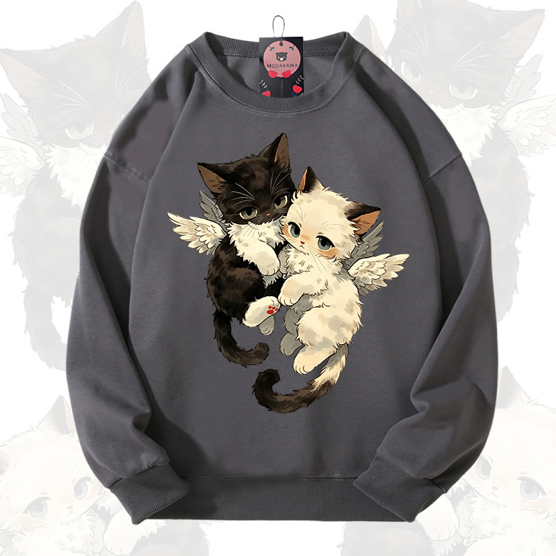 MODAKAWA Katzen-Engel-Grafik-Sweatshirt mit Rundhalsausschnitt - Dunkelgrau - 3XL - image 3