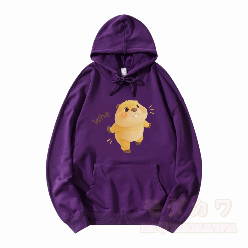 WHE Capybara Graphic Modakawa Loose Cotton-Blend Hoodie - Lila - 5XL - image 6