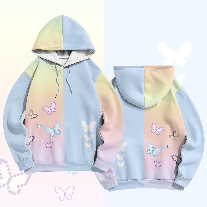 Modakawa Pullover-Hoodie mit Pixel-Schmetterlingsgrafik und Farben -Design - Blue - 6XL - image 2