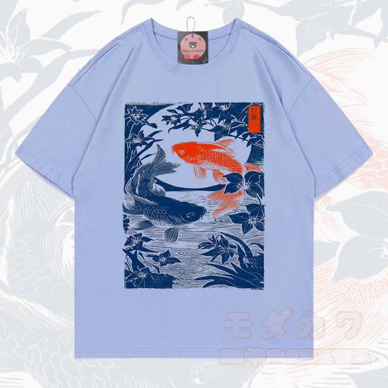 MODAKAWA Kurzarm-T-Shirt mit Fischprint - Dunstblau - 5XL - image 11