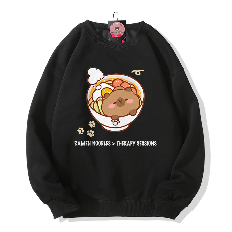 RAMEN-NUDEL-THERAPIE-SESSIONEN Capybara-Grafik-Rundhals-Sweatshirt - Black - 5XL - image 5