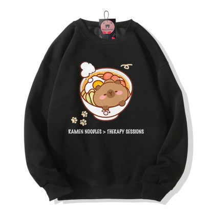 RAMEN-NUDEL-THERAPIE-SESSIONEN Capybara-Grafik-Rundhals-Sweatshirt - Black - 5XL - image 5