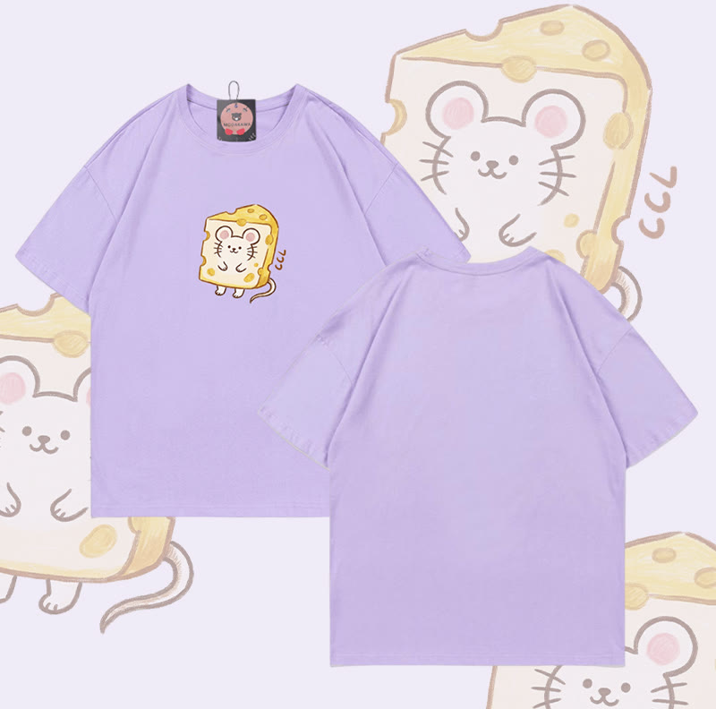 Modakawa T-Shirt mit Käsemaus-Motiv, 100 % Baumwolle - Purple - 5XL - image 5