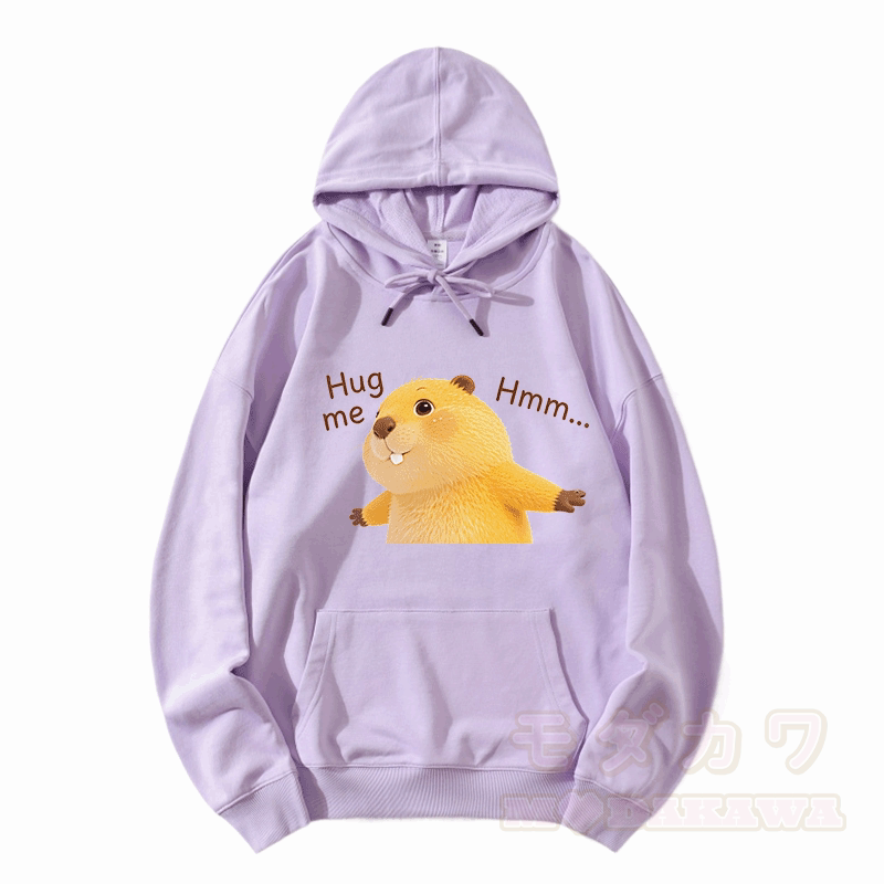 HUG ME Capybara Grafik Modakawa Loose Baumwoll-Mischgewebe-Hoodie - Hellviolett - 5XL - image 5