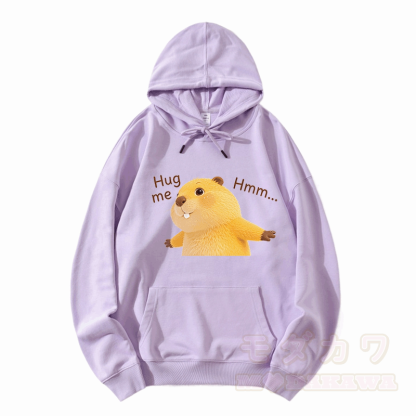 HUG ME Capybara Grafik Modakawa Loose Baumwoll-Mischgewebe-Hoodie - Hellviolett - 5XL - image 5