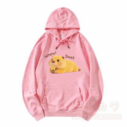 WHEW SWET Capybara Graphic Modakawa Loose Cotton-Blend Hoodie - Rosa - 5XL - image 4