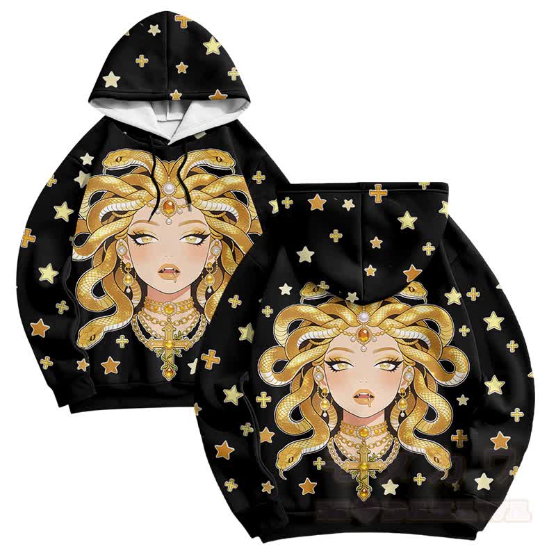 Modakawa Pullover Hoodie mit Medusa-Schlangenkopf-Grafik - Schwarz - 6XL - image 3