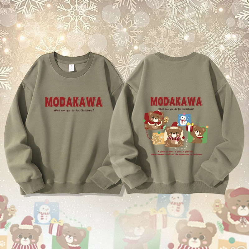 MODAKAWA Unisex-Sweatshirt mit Weihnachtsmotiv: Bär und Schneemann - Light Khaki - 5XL - image 4
