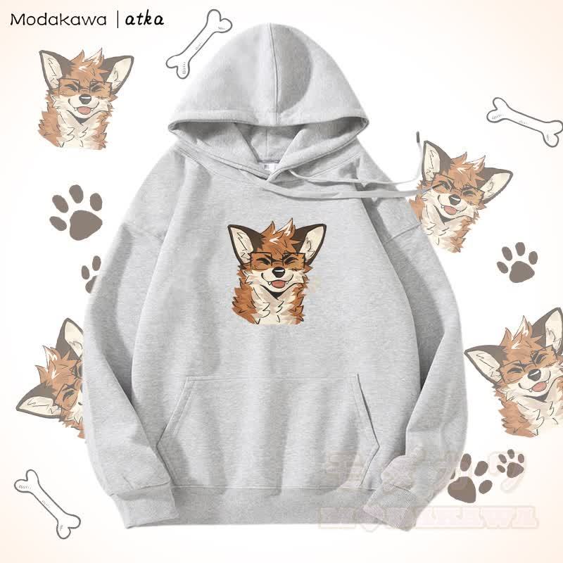 Kapuzenpullover mit Fleecefutter und Fuchs mit Brille - Grau - 5XL - image 4