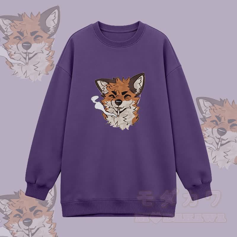 MODAKAWA X atka Smoking Fox Graphic Oversized Crewneck Sweatshirt - Lila - 3XL - image 5