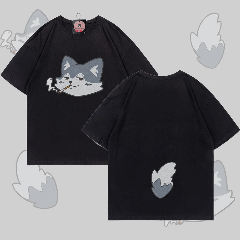 MODAKAWA T-Shirt mit Raucherwolf-Motiv (Gesicht und Schwanz) - Black - 5XL - image 5