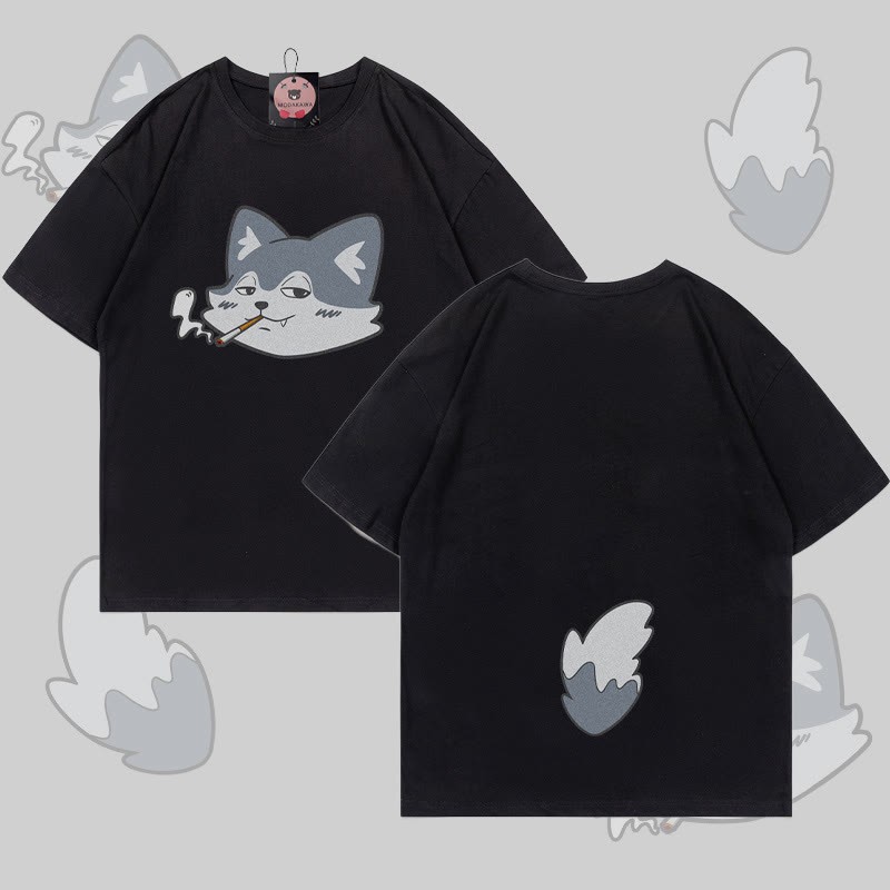 MODAKAWA T-Shirt mit Raucherwolf-Motiv (Gesicht und Schwanz) - Black - 5XL - image 5