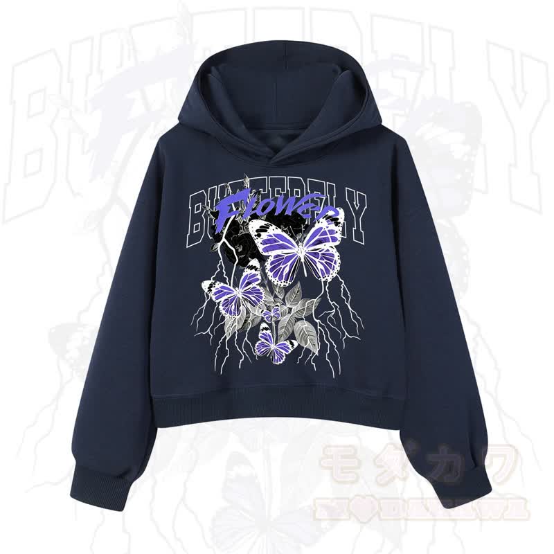 MODAKAWA BUTTERFLY FLOWER Cropped Cotton Hoodie - Marineblau - 3XL - image 10