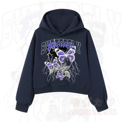 MODAKAWA BUTTERFLY FLOWER Cropped Cotton Hoodie - Marineblau - 3XL - image 10