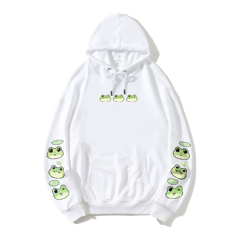 Lockerer Hoodie mit verspieltem Frosch-Print - White - 5XL - image 5