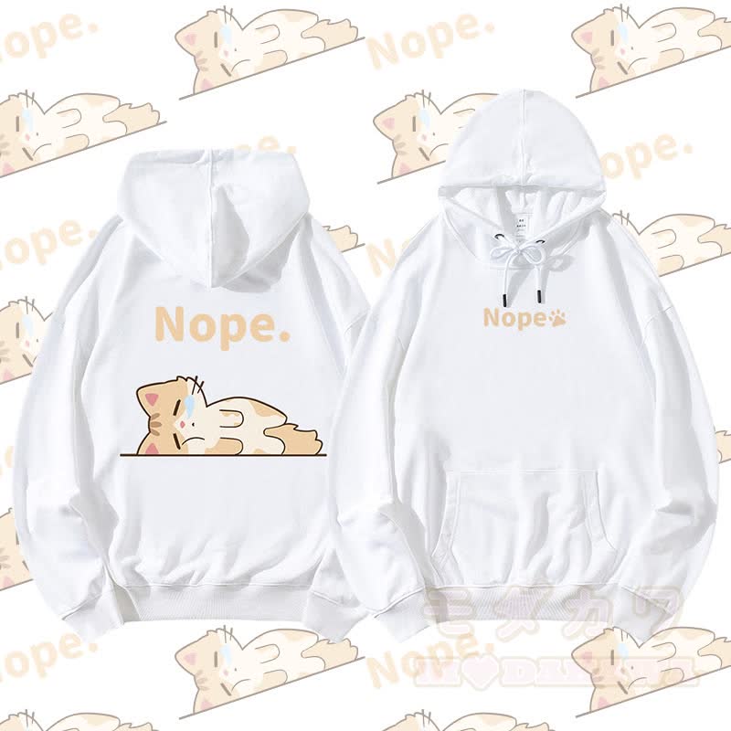 MODAKAWA Kitty Lying Flat Graphic Streetwear Pullover Hoodie - Weiß - 5XL - image 6