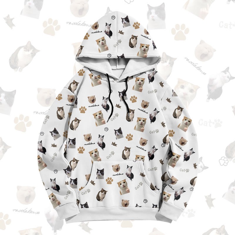 MODAKAWA Pullover-Hoodie mit Goofy Cat-Grafik-Allover-Print - White - 8XL - image 4