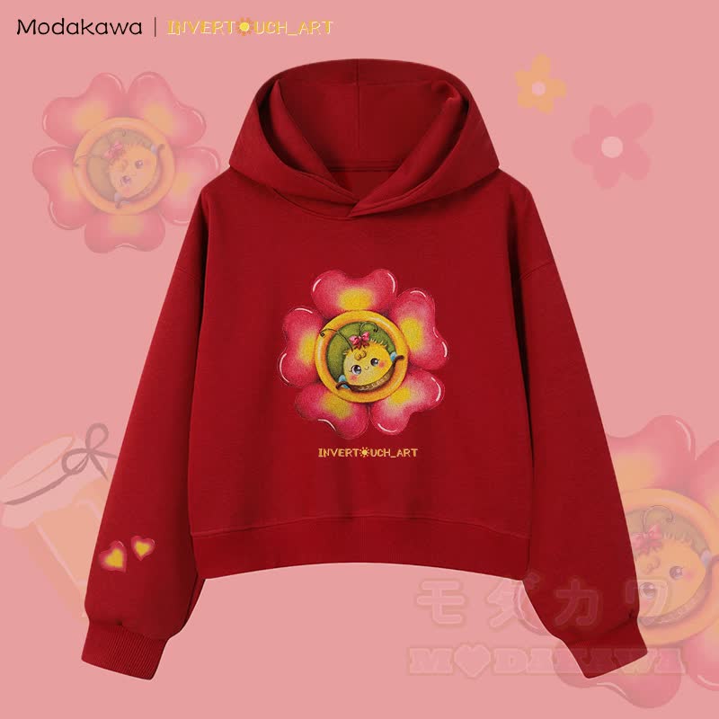 MODAKAWA X INVERTOUCH_ART Flower Bee Graphic Modakawa Cropped Cotton Hoodie - Rot B - 3XL - image 8